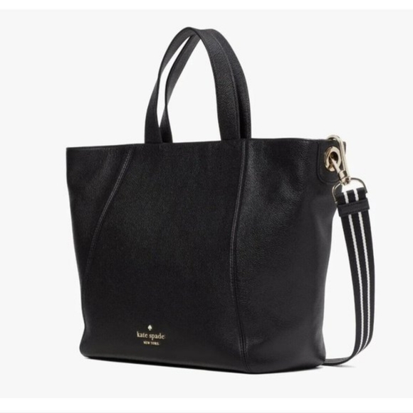 kate spade Black Leather Tote with Striped Detachable Strap - Picture 6 of 7